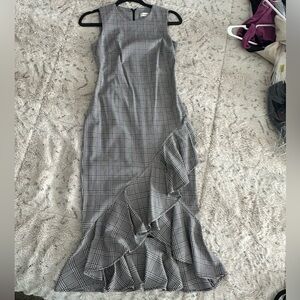 Calvin Klein Black and White Asymmetrical Plaid Dress